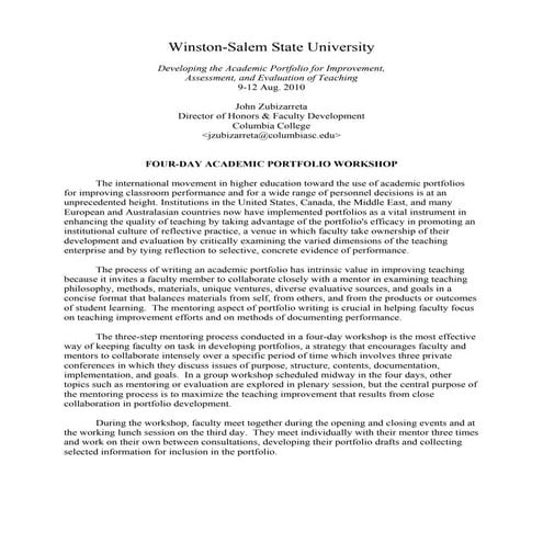 FOUR-DAY ACADEMIC PORTFOLIO WORKSHOP - WSSU