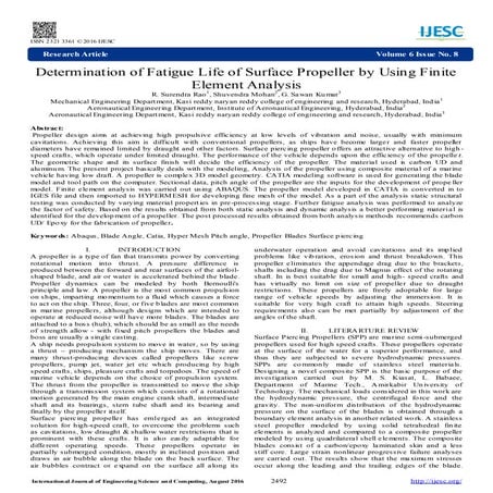 Determination of Fatigue Life of Surface Propeller by Using Finite Element An...