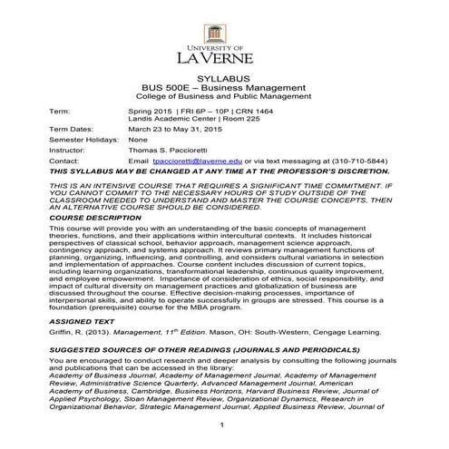 BUS 500E Syllabus LaVerne Spring 2015 TSP V1