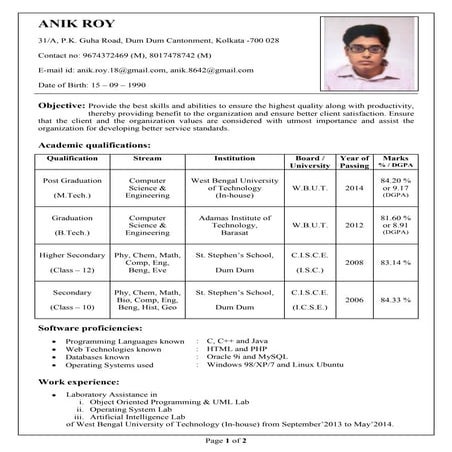 Anik Roy CV