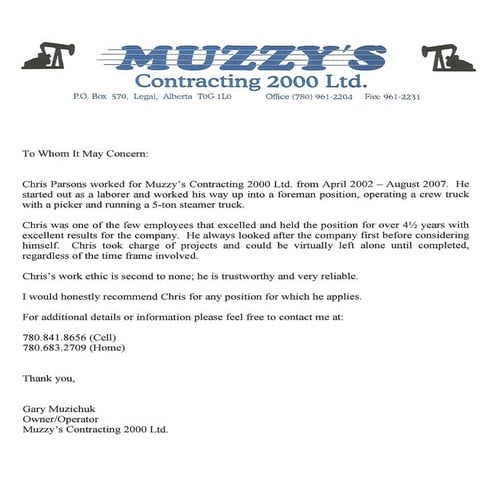 Oilfield Reference Letter (Muzzy's)