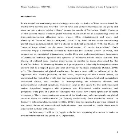 Final Draft Media Globalisation Indie Essay