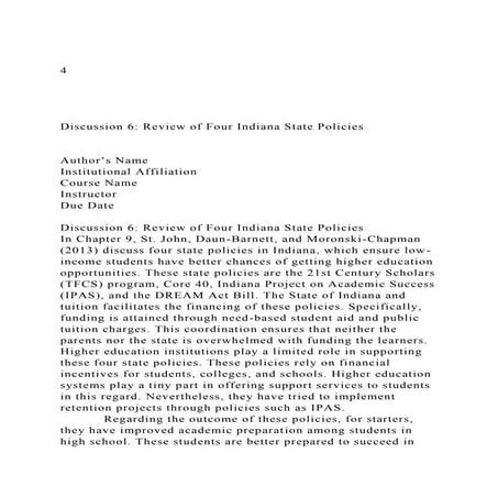 4Discussion 6 Review of Four Indiana State Policies.docx