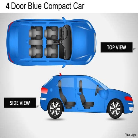 4 door blue car side view powerpoint presentation templates
