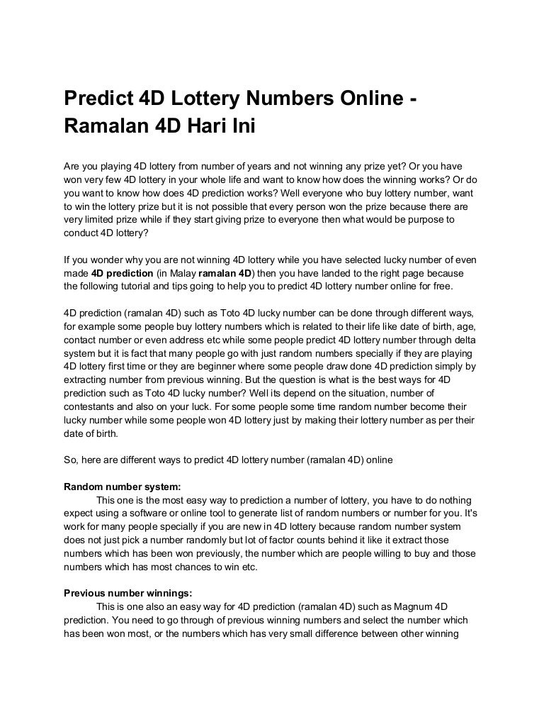 4 D Prediction Ramalan 4d And Lottery Analysis Report 4 D Prediction Ramalan 4d And Lottery Analysis Report
