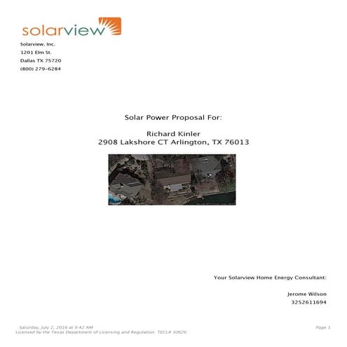 Solarview, Inc.  Kinler 10.4 kW Proposal