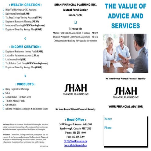 THE VALUE OF ADVICE AND SERVICES