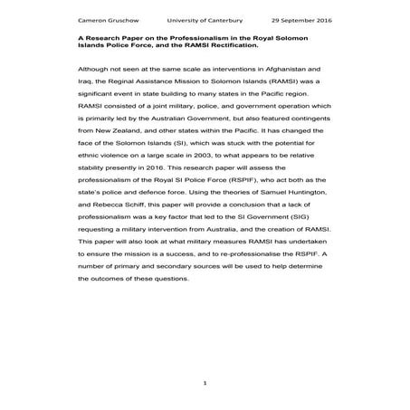 A Research Paper on the Professionalism in the Royal Solomon Islands Police F...