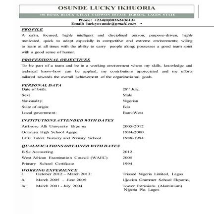 OSUNDE LUCKY IKHUORIA CV current