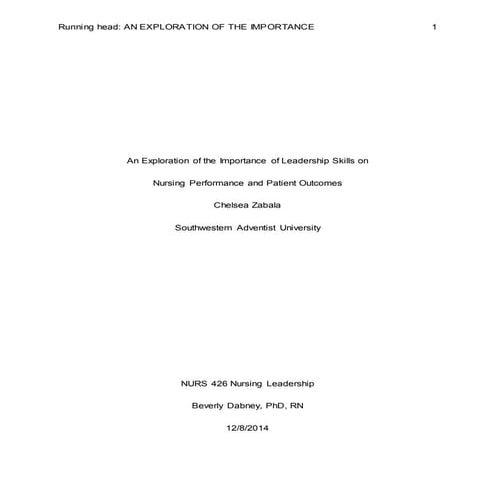 Chelsea Zabala - An Exploration of the Importance of Leadership Skills on Nur...