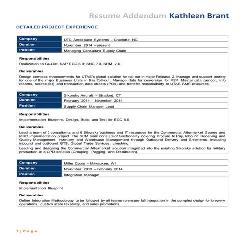 Kathleen Brant_Detailed Project Experience