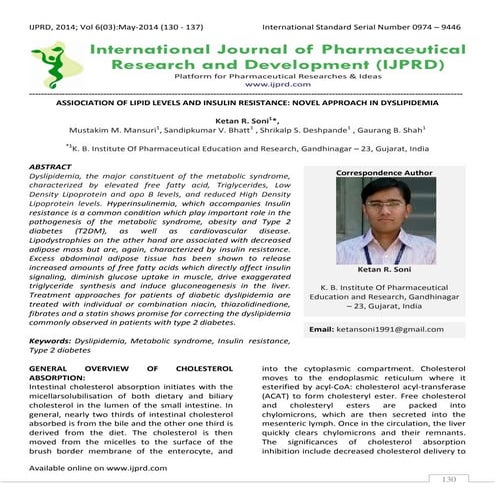 ASSIOCIATION OF LIPID LEVELS AND INSULIN RESISTANCE