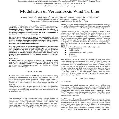 Project Report on 'Modulation of Vertical Axis Wind Turbine'