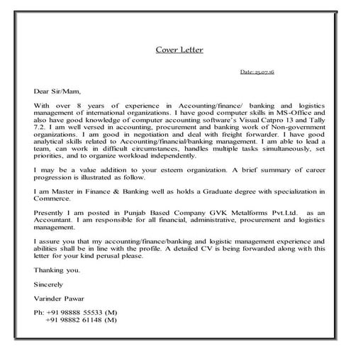 cover letter and cv of varinder pawar