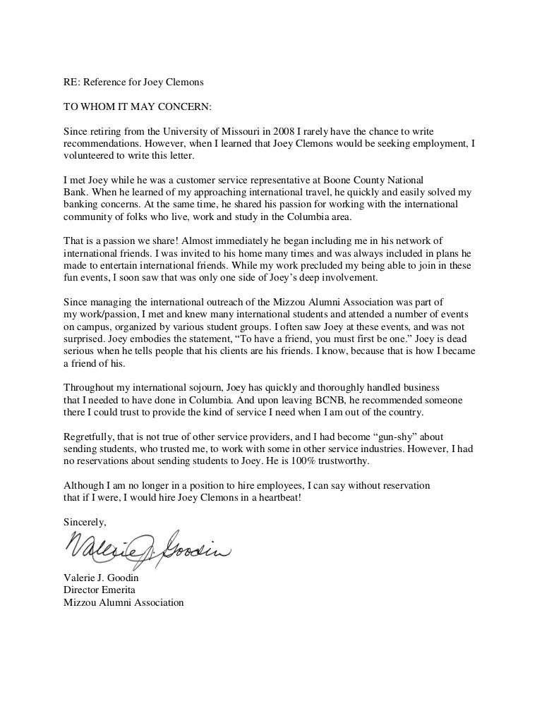 val goodin recommendation letter friends joey letter of recommendation