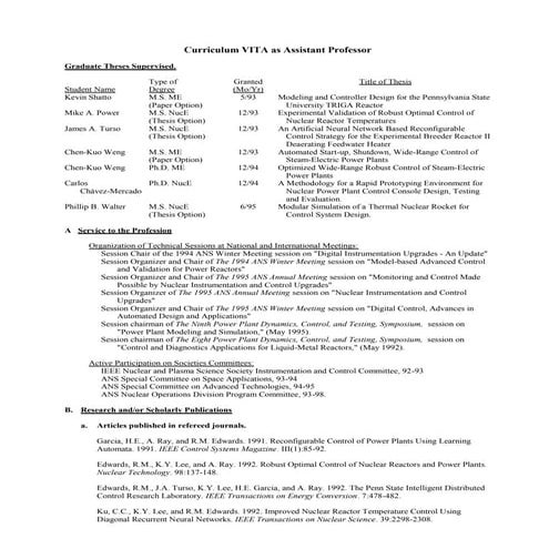 Curriculum VITA as Assistant Professor
