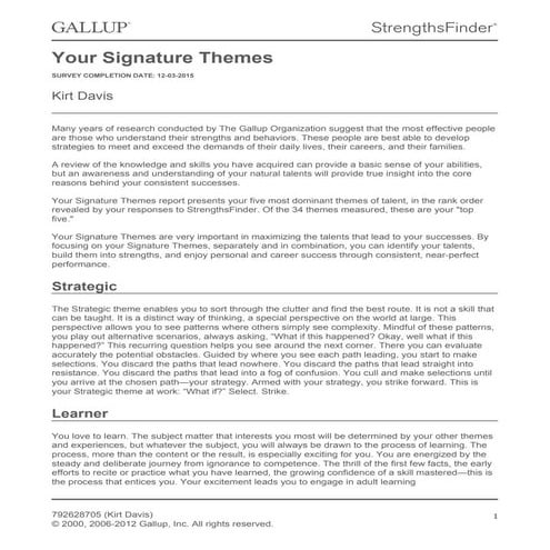 Strengths Finder 2.0 Signature Themes