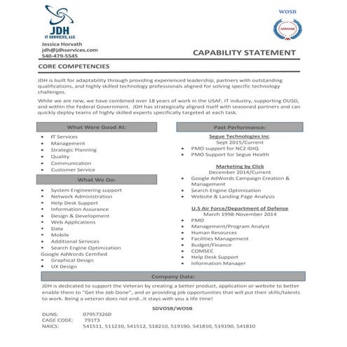 JDH Capability Statement