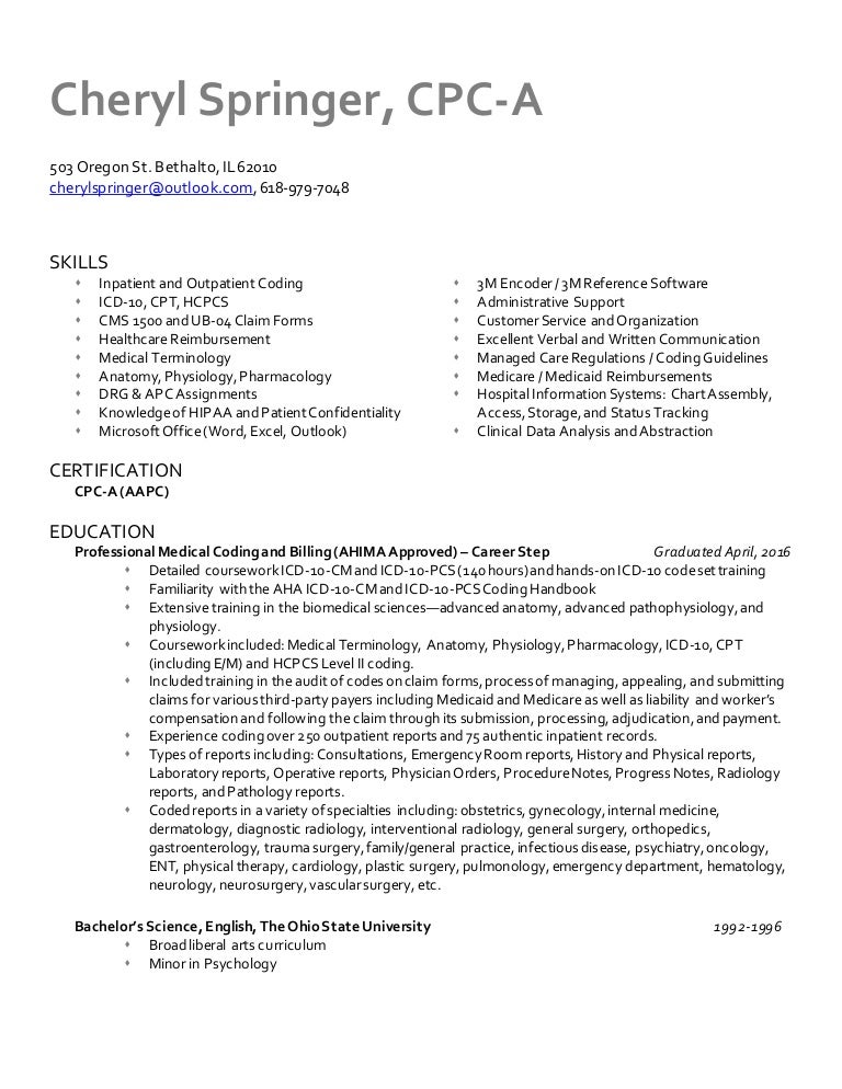 cheryl springer cpc a resume