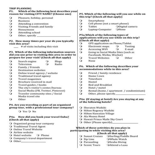 Questionnaire on Travel and Tourism | DOCX