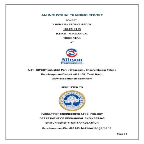 Allison training report