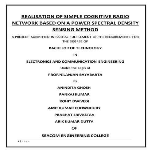 REALISATION OF SIMPLE COGNITIVE RADIO NETWORK BASED ON A POWER SPECTRAL DENSI...