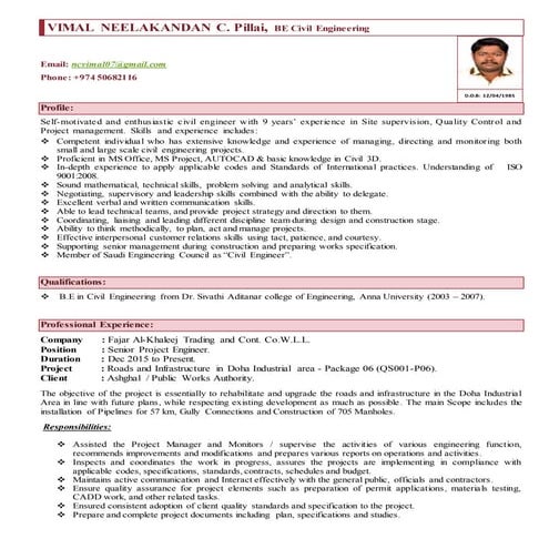 Vimal, Civil Engr CV