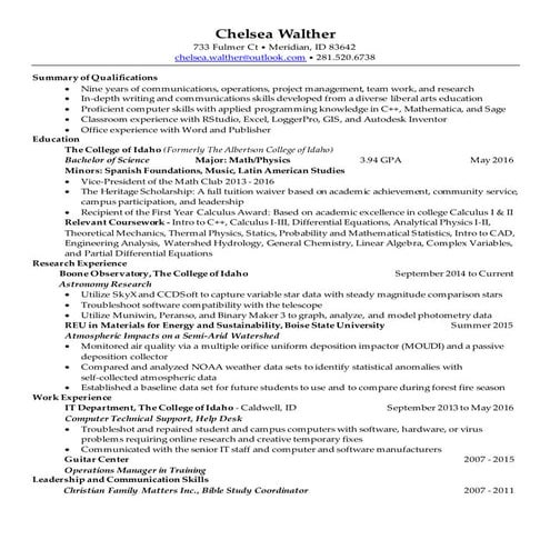 Resume academic and work 6-16