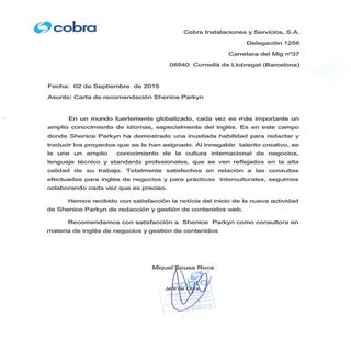 Recommendation. Shenice Parky. Writer