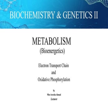 DPT - Biochemistry & Genetics - II (Bioenergetics) Electron Transport Chain and Oxidative Phosphorylation