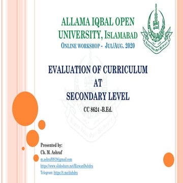 EVALUATION OF CURRICULUM AT SECONDARY LEVEL