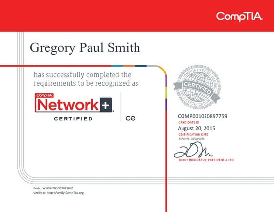 CompTIA Network+ ce certificate | PPT