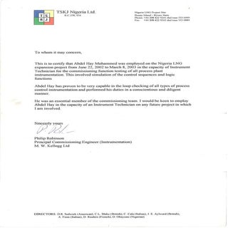 Certificate from TSKJ