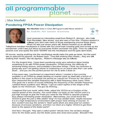 Pondering FPGA Power Dissipation