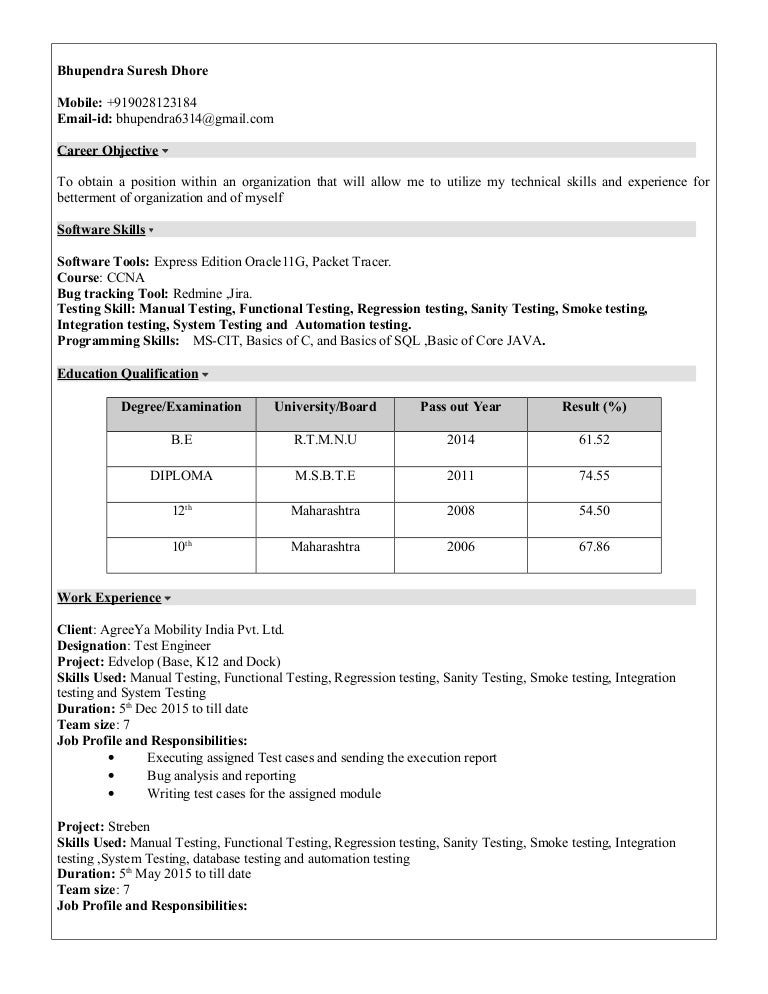 Manual Testing Resume