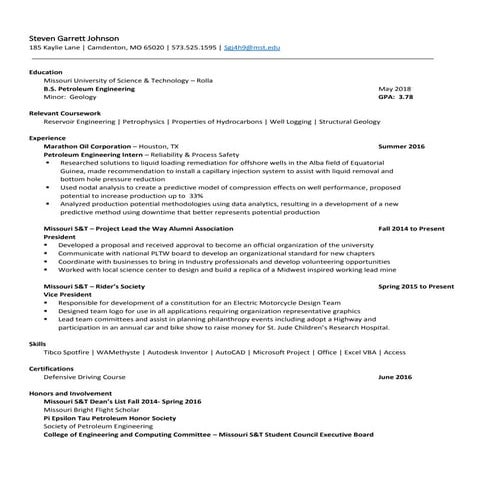 Steven Johnson Resume Summer 2016 | PDF