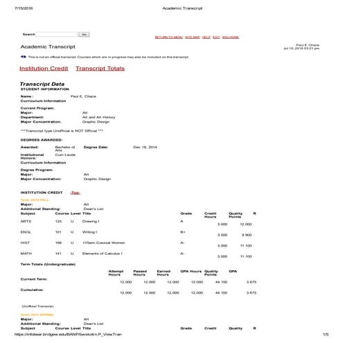 Academic Transcript | PDF