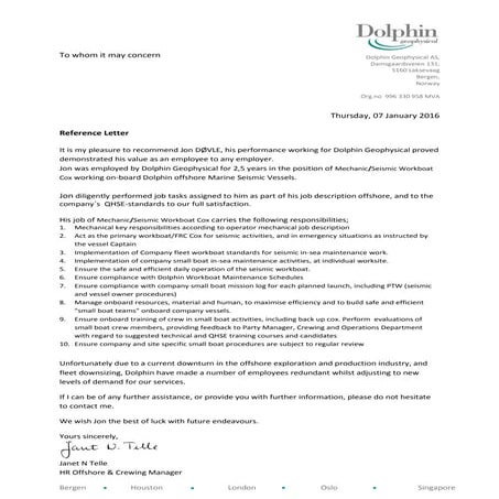 Reference letter Jon Doevle
