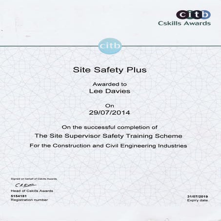SITE SAFETY PLUS CERTIFICATE