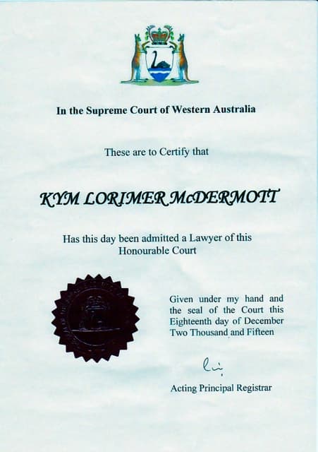 Kym McDermott Admission certification PDF Kym McDermott Admission certification PDF