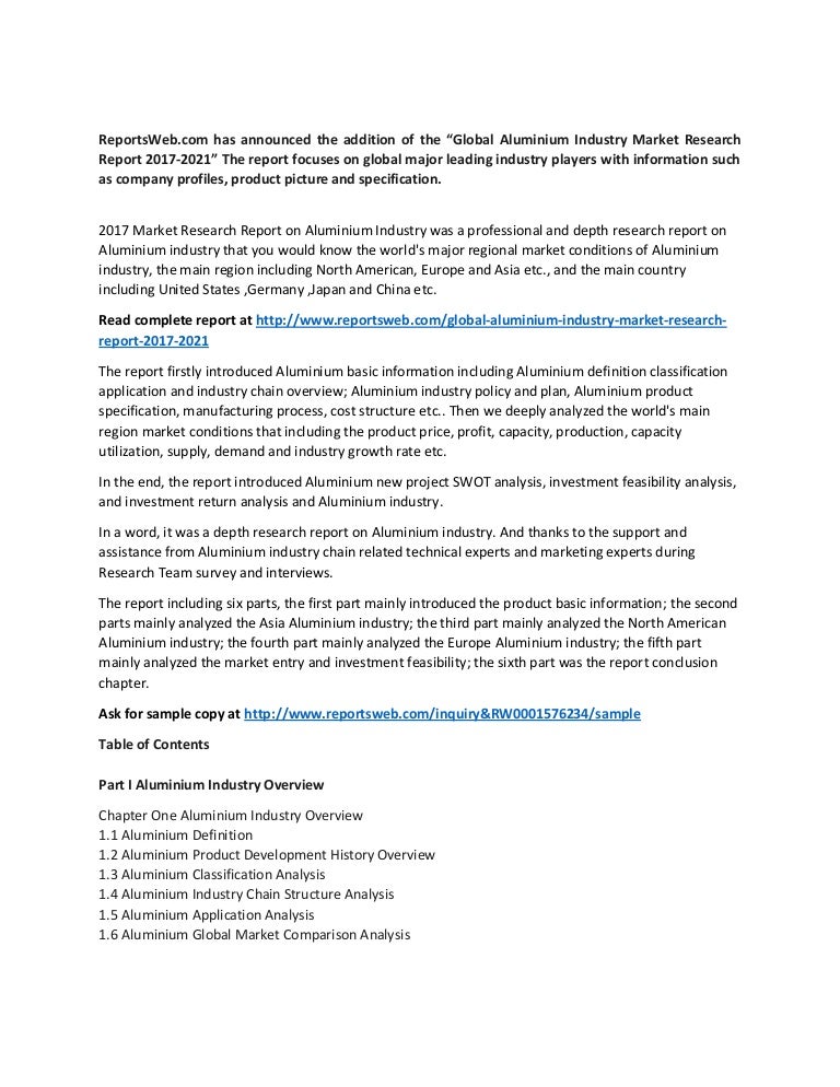 Global Aluminium Industry Report Demand Supply And Forecast 2021