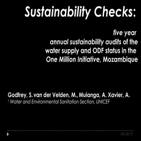 Sustainability checks: Five year annual sustainability audits of the water su...