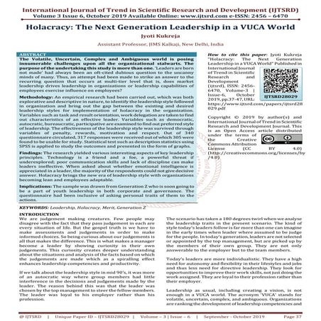 Holacracy The Next Generation Leadership in a VUCA World