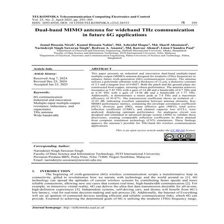 Dual-band MIMO antenna for wideband THz communication in future 6G applications 
