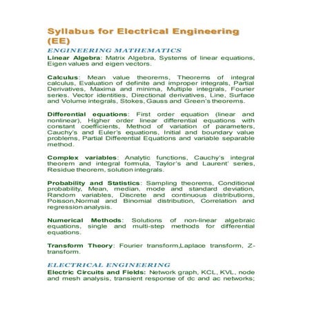 Syllabus for electrical engineering