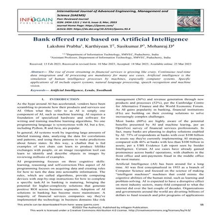 Bank offered rate based on Artificial Intelligence