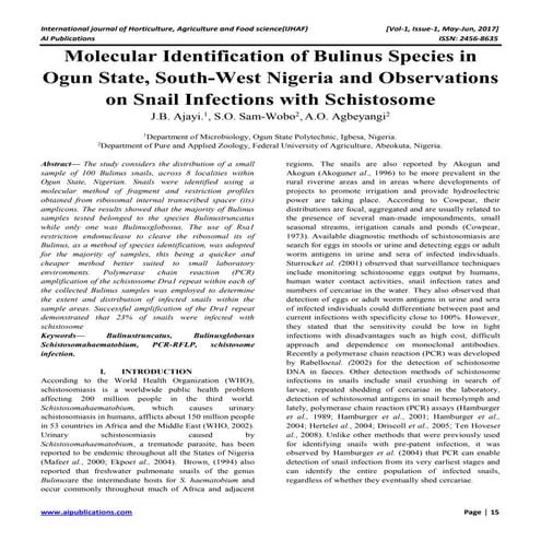 Molecular Identification of Bulinus Species in Ogun State, South-West Nigeria...