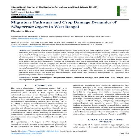 Migratory Pathways and Crop Damage Dynamics of Nilaparvata lugens in West Bengal