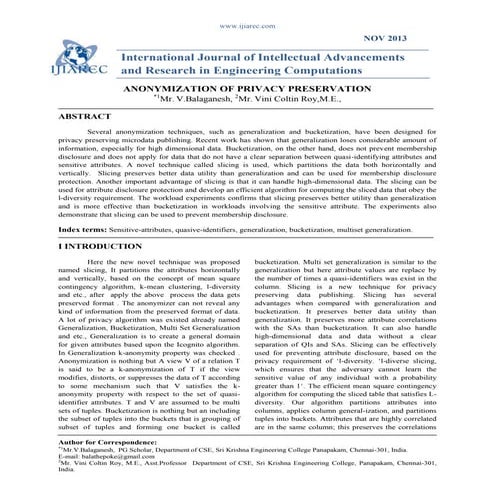 ANONYMIZATION OF PRIVACY PRESERVATION