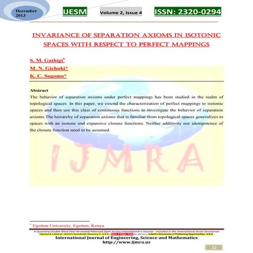 INVARIANCE OF SEPARATION AXIOMS IN ISOTONIC SPACES WITH RESPECT TO PERFECT MA...
